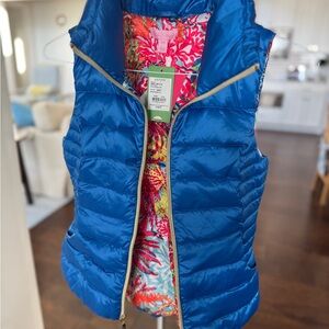 Lilly Pulitzer Blue Vest with Pink and Green Lining